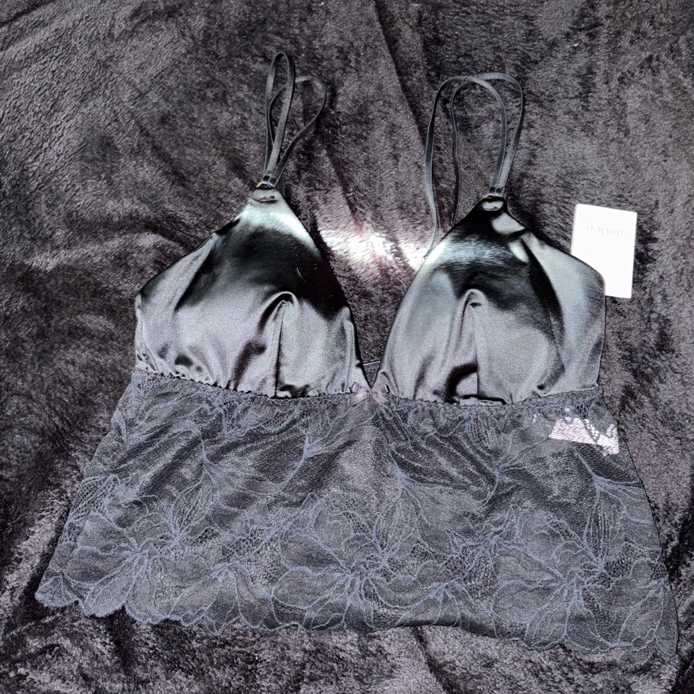 Auden Black Satin Lace Bralette Top